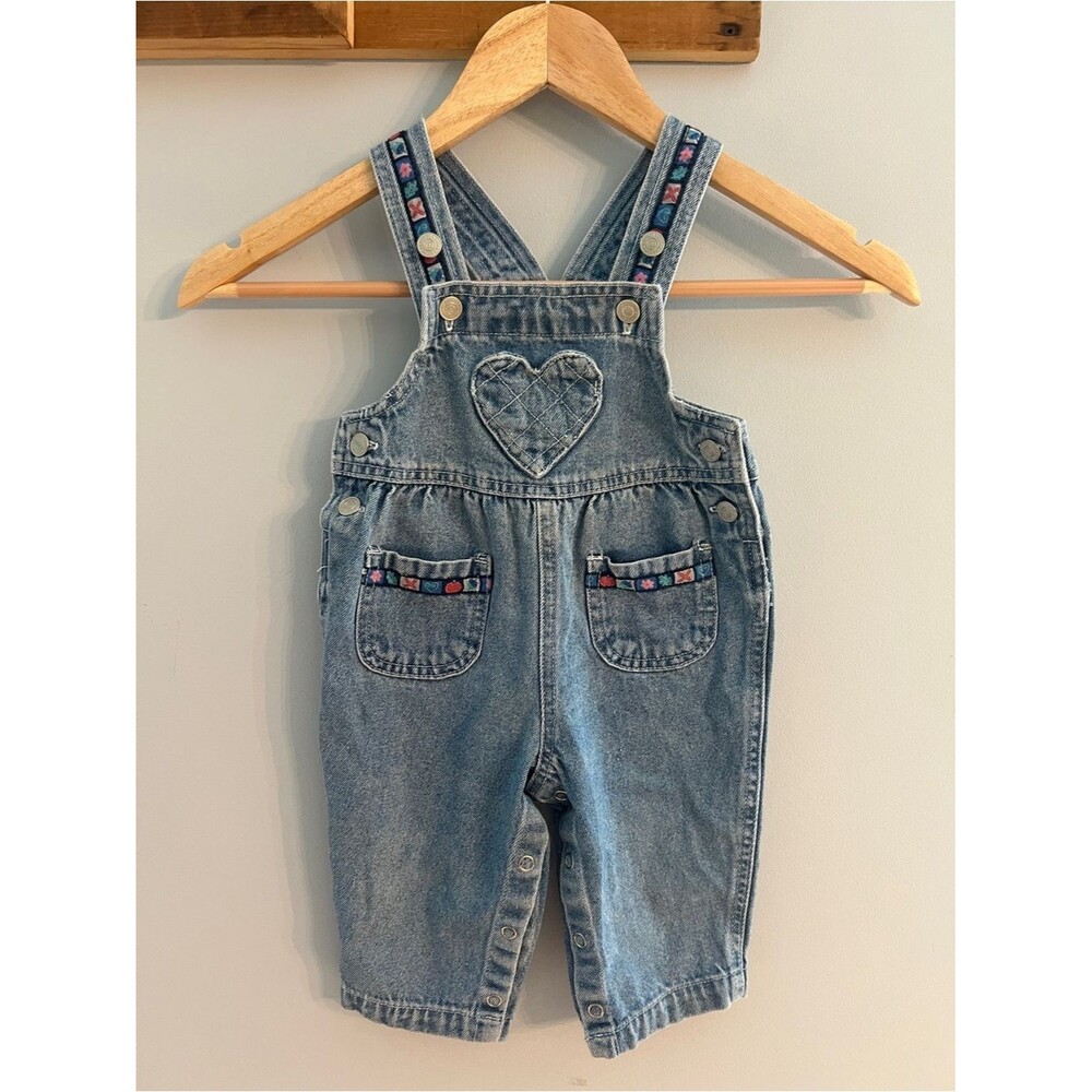 Vintage Canyon River Blues Denim Overalls Baby Toddler Size 12 M Heart Pocket 90